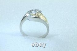 Designer Ladies Diamond Ring Natural Nugget / 14K White Gold Size 8 1/2 Near 3/4