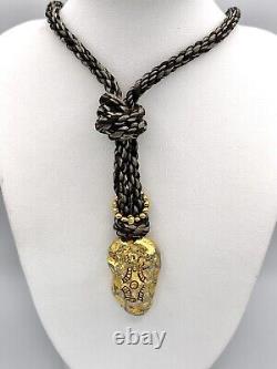 Dominique aurientis Paris Gold Necklace Engraved Symbols gold nugget pendant