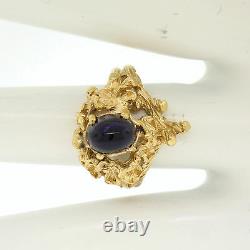 Estate 14K Yellow Gold 1.98ct Cabochon Amethyst Coral Reef Nugget Cocktail Ring