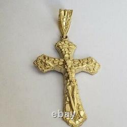 Estate Nugget Jesus Cross Pendant Charm Pendant 14K Yellow Gold Over 18'' Chain