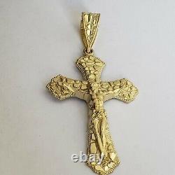 Estate Nugget Jesus Cross Pendant Charm Pendant 14K Yellow Gold Over 18'' Chain
