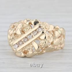 Excellent 0.88 ctw Diamond Nugget Ring in 10K Yellow Gold Over Men's Sizes 8-17