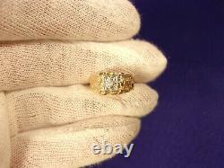 Excellent Little Ladies Mens 10k Yellow Gold Nugget & Diamond Solitaire Ring