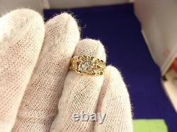Excellent Little Ladies Mens 10k Yellow Gold Nugget & Diamond Solitaire Ring