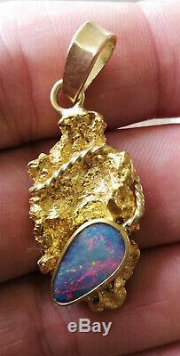 GOLD NATURAL NUGGET PENDANT with MINTABIE OPAL and solid 18K Gold HAND-MADE