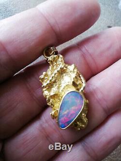 GOLD NATURAL NUGGET PENDANT with MINTABIE OPAL and solid 18K Gold HAND-MADE