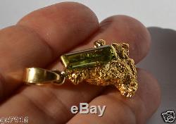 GOLD NUGGET PENDANT NATURAL & 2.55ct MID GREEN TOURMALINE & 18ct BALE
