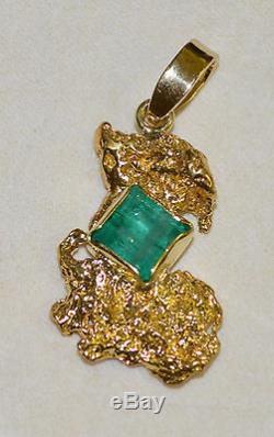 GOLD NUGGET PENDANT with NATURAL W. A. AUSTRALIAN EMERALD 3.56 ct and 18ct BALE