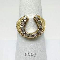 Genuine Diamond 14k Yellow Gold Nugget Horseshoe Ring (7545)