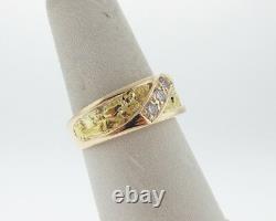 Genuine Diamonds Solid 14k Yellow Gold with 24k Nuggets Ring 8.5mm Wide Band