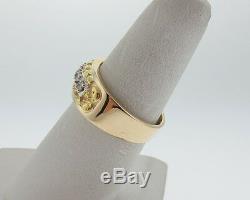 Genuine Diamonds Solid 14k Yellow Gold with 24k Nuggets Ring 9mm Wide Band