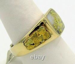 Genuine Natural Gold in Quartz Men's 10K Gold Ring with Natural Nuggets RM165Q