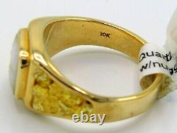 Genuine Natural Gold in Quartz Men's 10K Gold Ring with Natural Nuggets RM774NQB