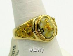 Genuine Oval Natural Gold in Quartz Men's 14K Gold Ring Natural Nuggets RM773NQ