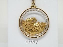 Genuine natural gold nuggets in 14k yellow gold Large Pendant Faceted Lens New