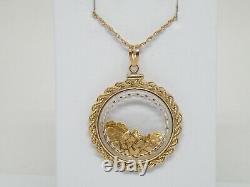 Genuine natural gold nuggets in 14k yellow gold filled Pendant Faceted Lens New