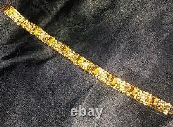 Gold Nugget Panel Bracelet 3D MOD Thick Chunky Minte Vtg 9mm 7 27.6g