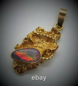 Gold Nugget Pendant 22K with 18K Solid Yellow Gold Bale and Mintabie Opal