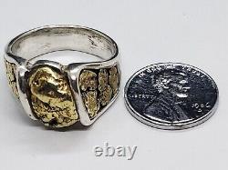 Gold Nuggets On Sterling Silver Ring Size 10