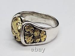 Gold Nuggets On Sterling Silver Ring Size 10