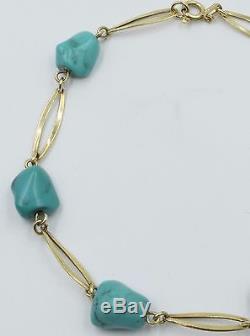 Handmade14k Yellow Gold And Natural Turquoise Nugget Link Bracelet