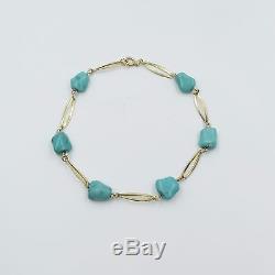 Handmade14k Yellow Gold And Natural Turquoise Nugget Link Bracelet