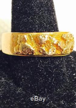 Heavy 14K Yellow Gold & Natural Gold Nugget Mens Wedding Band, Ring Size 11.75+