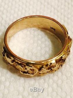 Heavy 14K Yellow Gold & Natural Gold Nugget Mens Wedding Band, Ring Size 11.75+