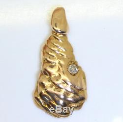 Heavy Hand Made Vintage 14K Yellow Gold Nugget Pendant with. 18 Ct Diamond