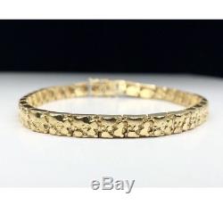 Heavy Natural 14k Yellow Gold Nugget Bracelet 18.60 Gr Solid 5.6 MM Links Nice