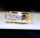 Heavy Vintage Estate Men's 14k Gold Nugget Style 1/3 Ct Tw Diamond 3-stone Ring