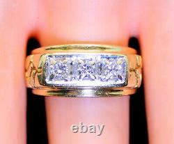 Heavy Vintage Estate Men's 14K Gold Nugget Style 1/3 Ct TW Diamond 3-Stone Ring