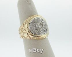 Huge Genuine 1.00ct Diamonds Solid 14k Yellow Gold Men's Nugget Pinky Ring