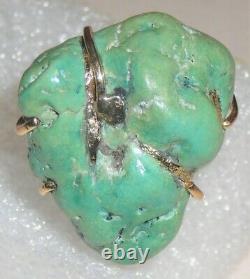 Huge turquoise nugget ring, Lone Mountain natural nugget, 14 Karat gold