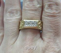 L@@K Beautiful Solid 14K Yellow Gold Men's Diamond Nugget Signet Ring size 11.25