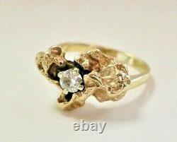 L@@K Vintage Unique Real 14K Yellow Gold Nugget Ring with Diamond size 3.75 pinky