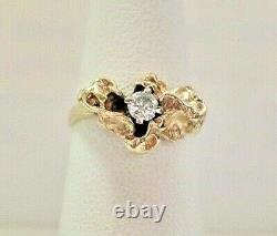 L@@K Vintage Unique Real 14K Yellow Gold Nugget Ring with Diamond size 3.75 pinky