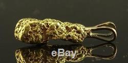 LARGE HEAVY NATURAL AS FOUND 3/4 X 5/16 24K GOLD NUGGET PENDANT FOB With14K BAIL
