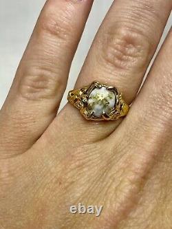 Ladies Natural Gold In Quartz Custom Ring 14 Kt. With Nuggets RL660Q(B)