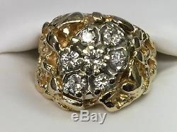 MEN'S 14 KT GOLD NUGGET RING WITH. 70 CARATS NATURAL DIAMONDS WithBOX SIZE 7.5
