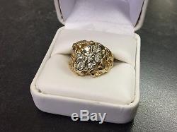 MEN'S 14 KT GOLD NUGGET RING WITH. 70 CARATS NATURAL DIAMONDS WithBOX SIZE 7.5