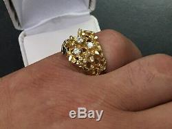 MENS 14 KT SOLID GOLD NUGGET RING WITH 1/2 CARATS TDW NATURAL DIAMONDS NEW WithBOX