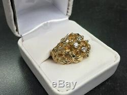 MENS 14 KT SOLID GOLD NUGGET RING WITH 1/2 CARATS TDW NATURAL DIAMONDS NEW WithBOX