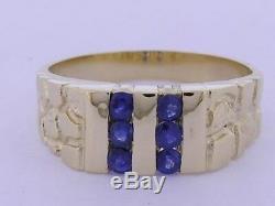 MR011 GENUINE 9K 9ct Yellow Gold MENS Natural Blue Sapphire NUGGET Ring size S