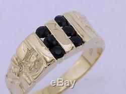 MR011- Genuine 9ct SOLID GOLD MENS Natural Black Sapphire NUGGET Ring size S