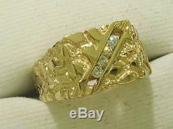 MR14- Genuine 9ct Yellow Gold NATURAL Diamond MENS Nugget Ring size 11