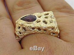 MR39 Genuine 9ct SOLID Yellow GOLD MENS Natural Garnet NUGGET Ring size 10 T1/2