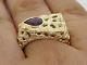 Mr39- Massive 9ct Solid Yellow Gold Mens Natural Garnet Nugget Ring Size T / 10