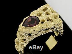 MR39- Massive 9ct SOLID Yellow GOLD MENS Natural Garnet NUGGET Ring size T / 10