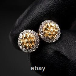 Men's 0.20Ct 14K Gold Round Circle Nugget Iced Natural Diamond Stud Earrings